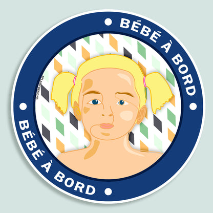 Autocollant "Bébé à bord Alma" de Prodigi, autocollant bleu avec motif bébé pour voiture.