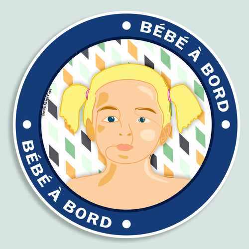 Autocollant "Bébé à bord Alma" de Prodigi, autocollant bleu avec motif bébé pour voiture.