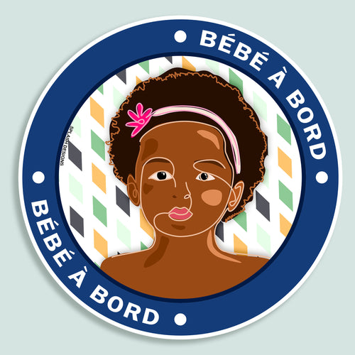 Autocollant "Bébé à bord" Jade de Prodigi, autocollant bleu avec motif arlequin pour voiture.