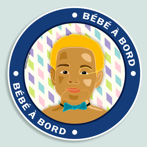 Autocollant "Bébé à bord Gabriel" de Prodigi, sticker bleu avec illustration de bébé, à coller sur la voiture.