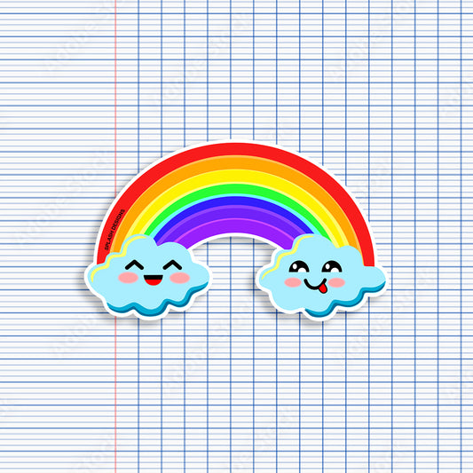Autocollant arc-en-ciel avec smileys colorés de la marque Prodigi, décoratif et ludique pour accessoires ou papiers.