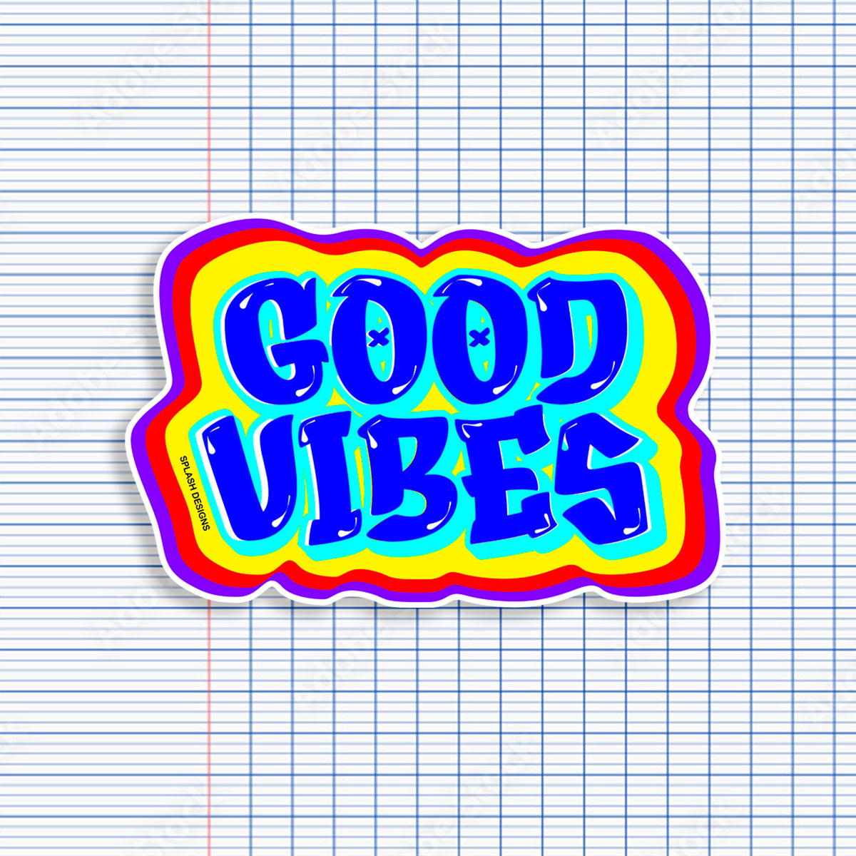 Autocollant "Good Vibes" bleu de la marque Prodigi, avec design positif et coloré pour décoration ou personnalisation.