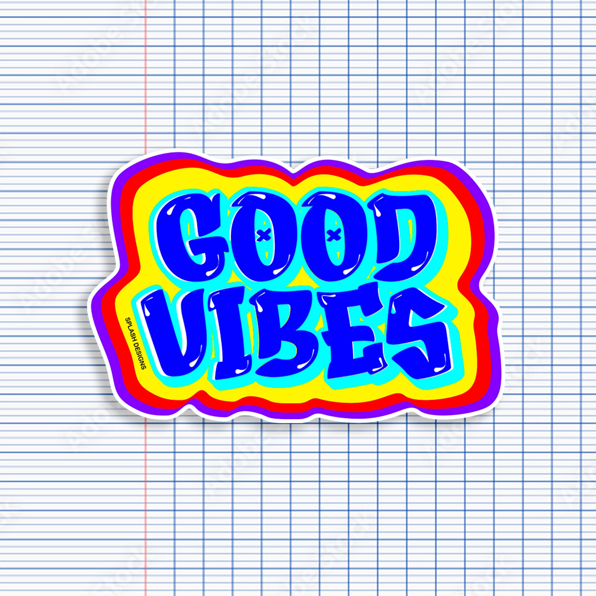 Autocollant "Good Vibes" bleu de la marque Prodigi, avec design positif et coloré pour décoration ou personnalisation.