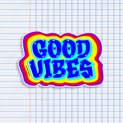 Autocollant "Good Vibes" bleu de la marque Prodigi, avec design positif et coloré pour décoration ou personnalisation.