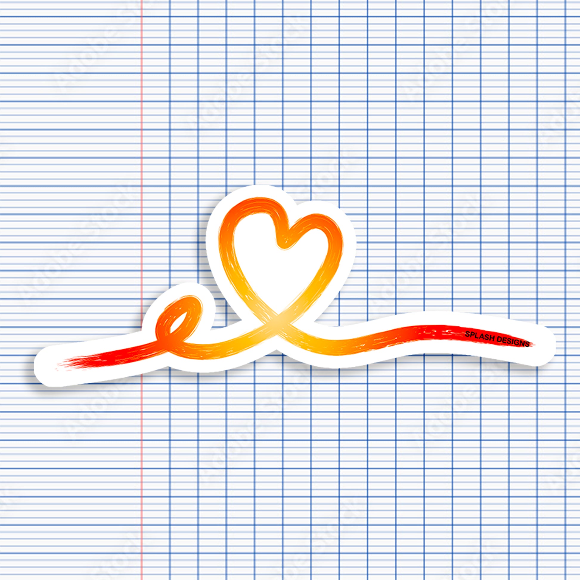 Autocollant Prodigi en forme de cœur tracé orange, décoratif et adhésif, idéal pour personnaliser des surfaces.