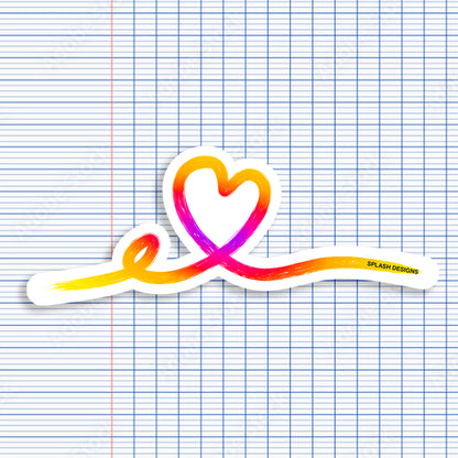 Autocollant cœur tracé rose de la marque Prodigi avec des lignes orange et violettes, idéal pour décorer.