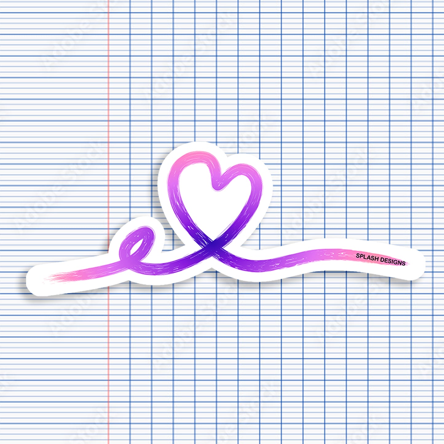 Autocollant cœur tracé rose de la marque Prodigi, violet, avec un design délicat et artistique sur fond blanc.