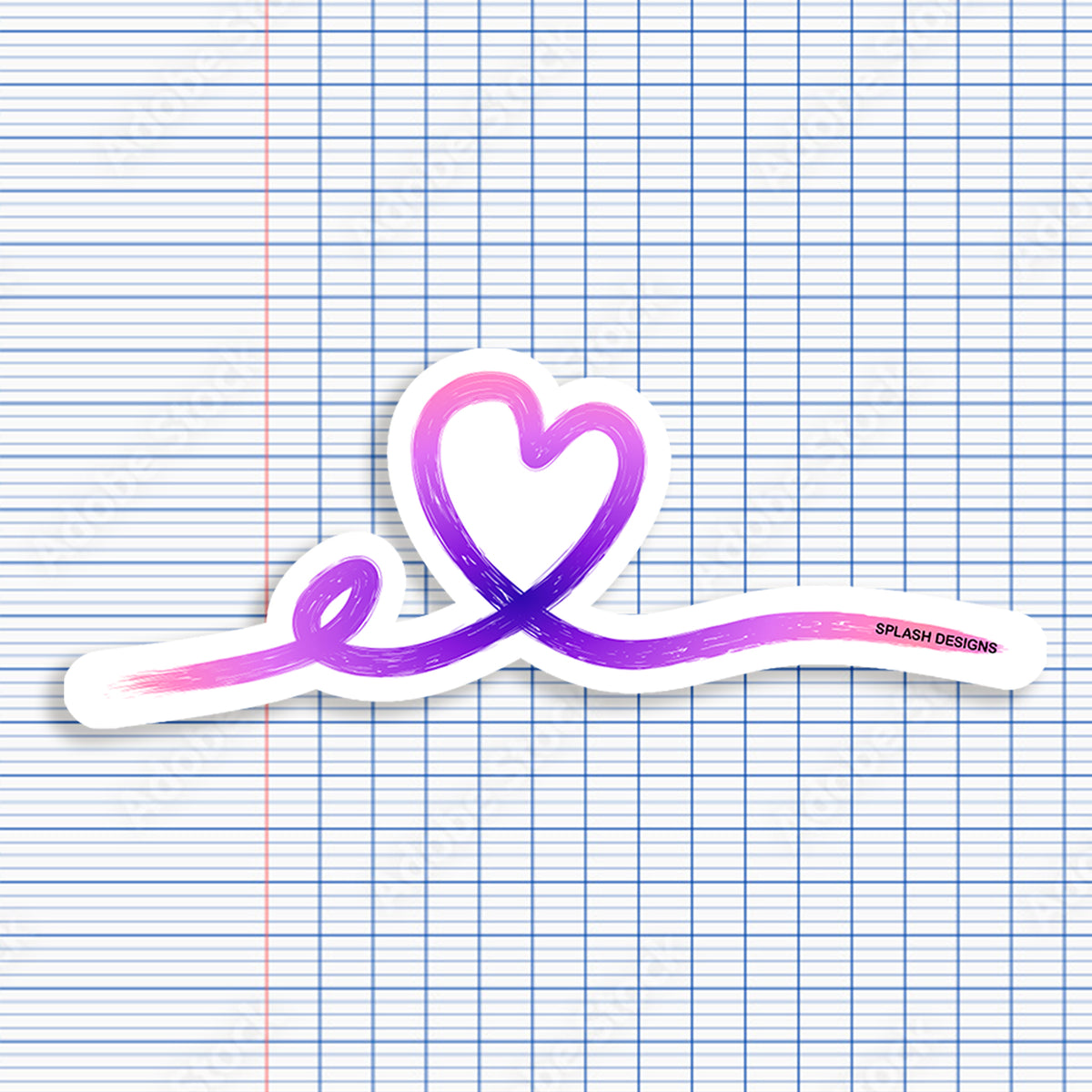 Autocollant cœur tracé rose de la marque Prodigi, violet, avec un design délicat et artistique sur fond blanc.