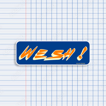 Autocollant Prodigi "Wesh!" avec design orange simple, idéal pour décorer ou personnaliser surfaces.
